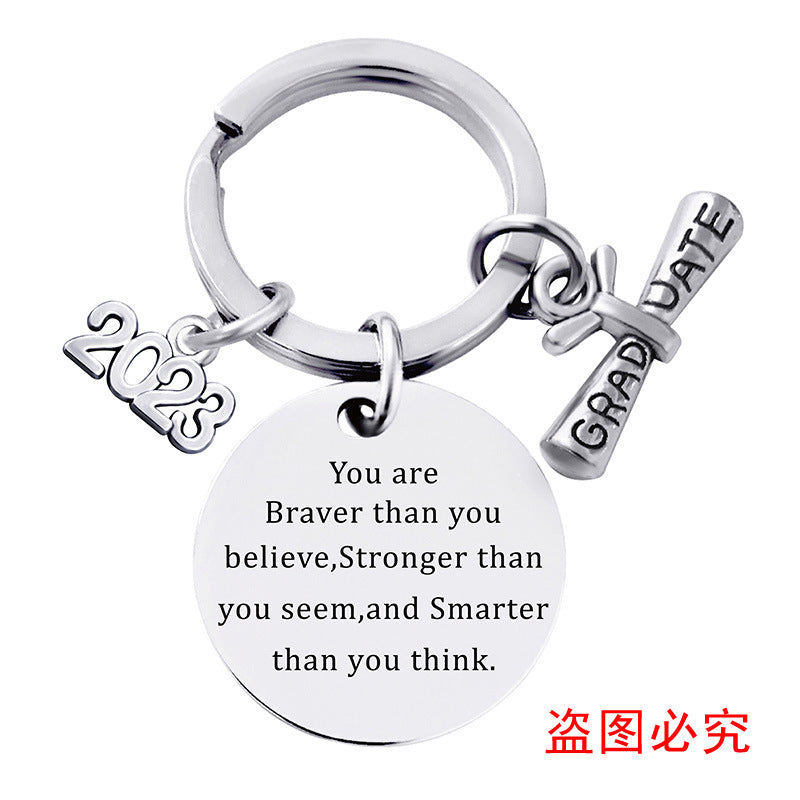 Wholesale Graduation Season Gift Lettering Round Metal Keychain